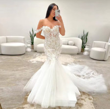 Classic Trumpet Wedding Gowns for Women Bride Off the Shoulder with Appliques