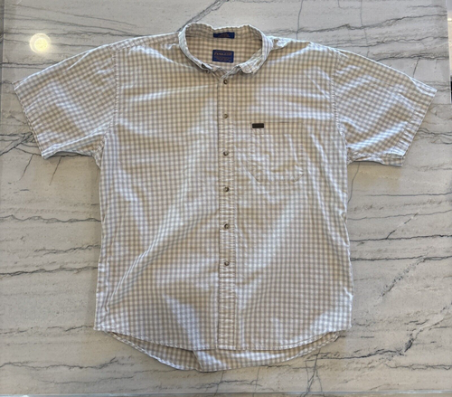 Pendleton Men's Classic 100% Cotton Button Down S/S Shirt - XL Beige Check - Picture 2 of 10