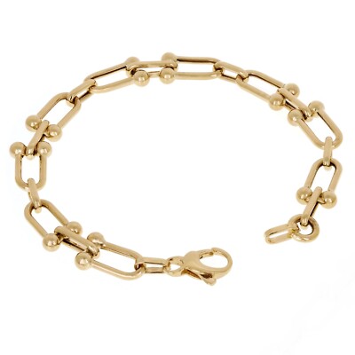 Italian 14k Yellow Gold Semi-Solid U-Link Chain Bracelet 8'' 9mm 9.5 grams
