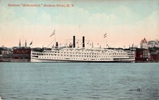 Albany NY Skyline Harbor USS Adirondack Early 1900 Hudson River Vtg Postcard C67
