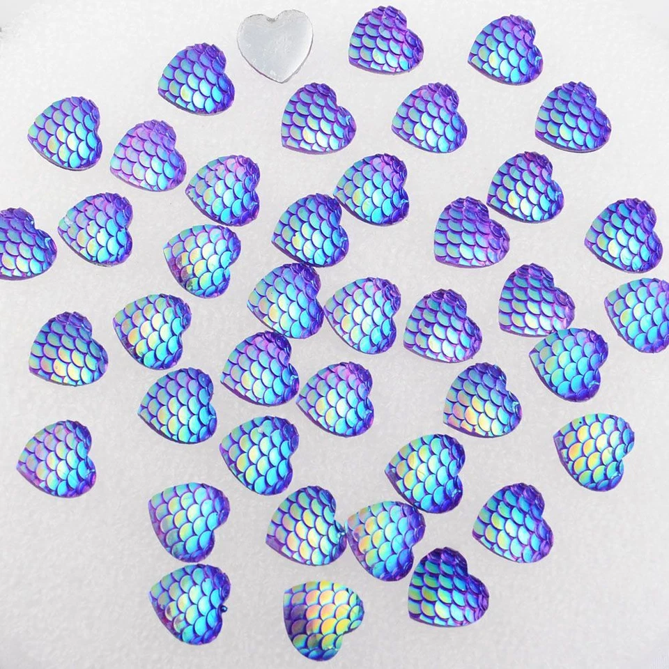 Cuentas de resina en forma de corazón escala de peces apliques de cuentas planas decoración de boda 30 piezas Foto 3 de 4