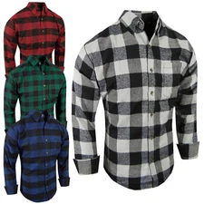 Plaid Flannel Shirt Soft Mens Cotton Big Check Pattern Chest Pocket Casual Light