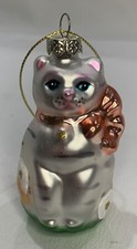 Glass Cat Christmas Tree Ornament Iridescent 3  