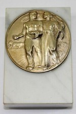Vintage Farming Agriculture Medallion Italian Marble Paperweight