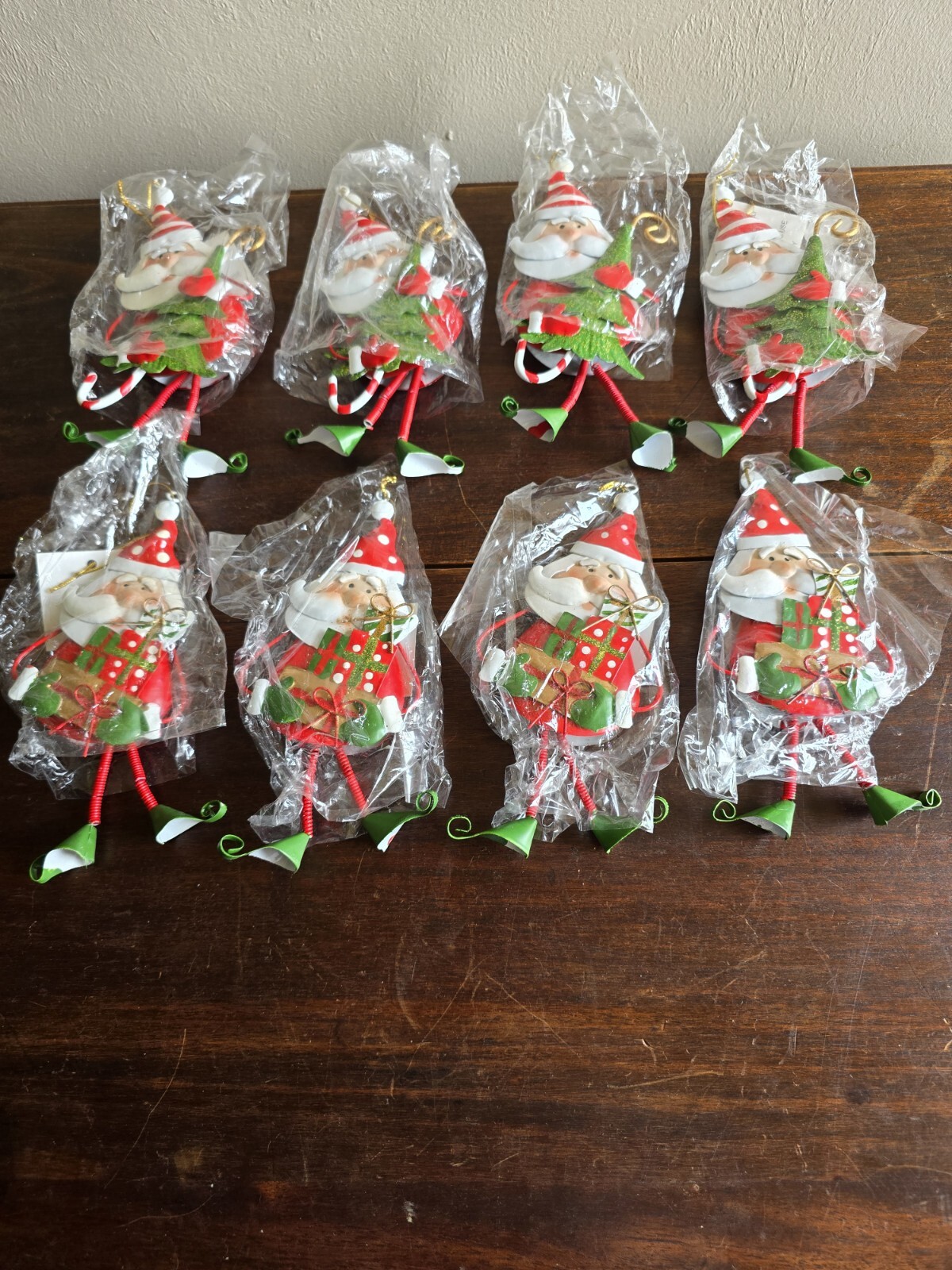 NWT 8pc Set Of 3-D Santa Clauses Metal Christmas Ornaments Tree Decor