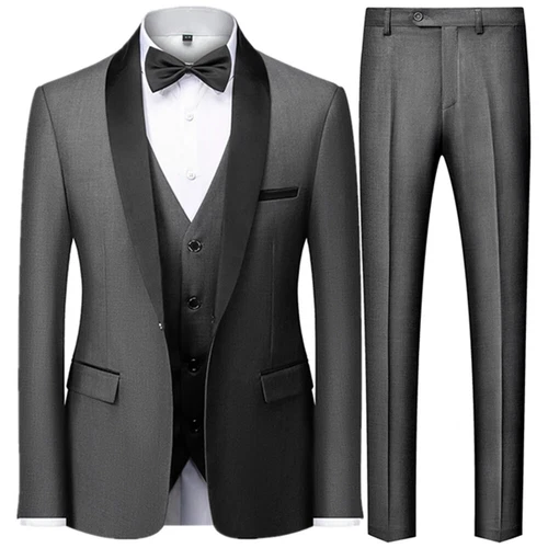 Ensemble de 3 pièces costume de mariage homme manteau pantalon gilet robe de marié blazers veste pantalon - Photo 16/52