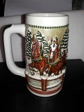 1984  Anheuser Busch  AB  Budweiser Bud Holiday Christmas Beer Stein Clydesdales