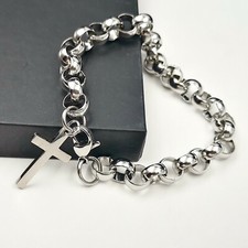 10mm Rolo Chain Design Stainless Steel men bracelet with cross charms Classic