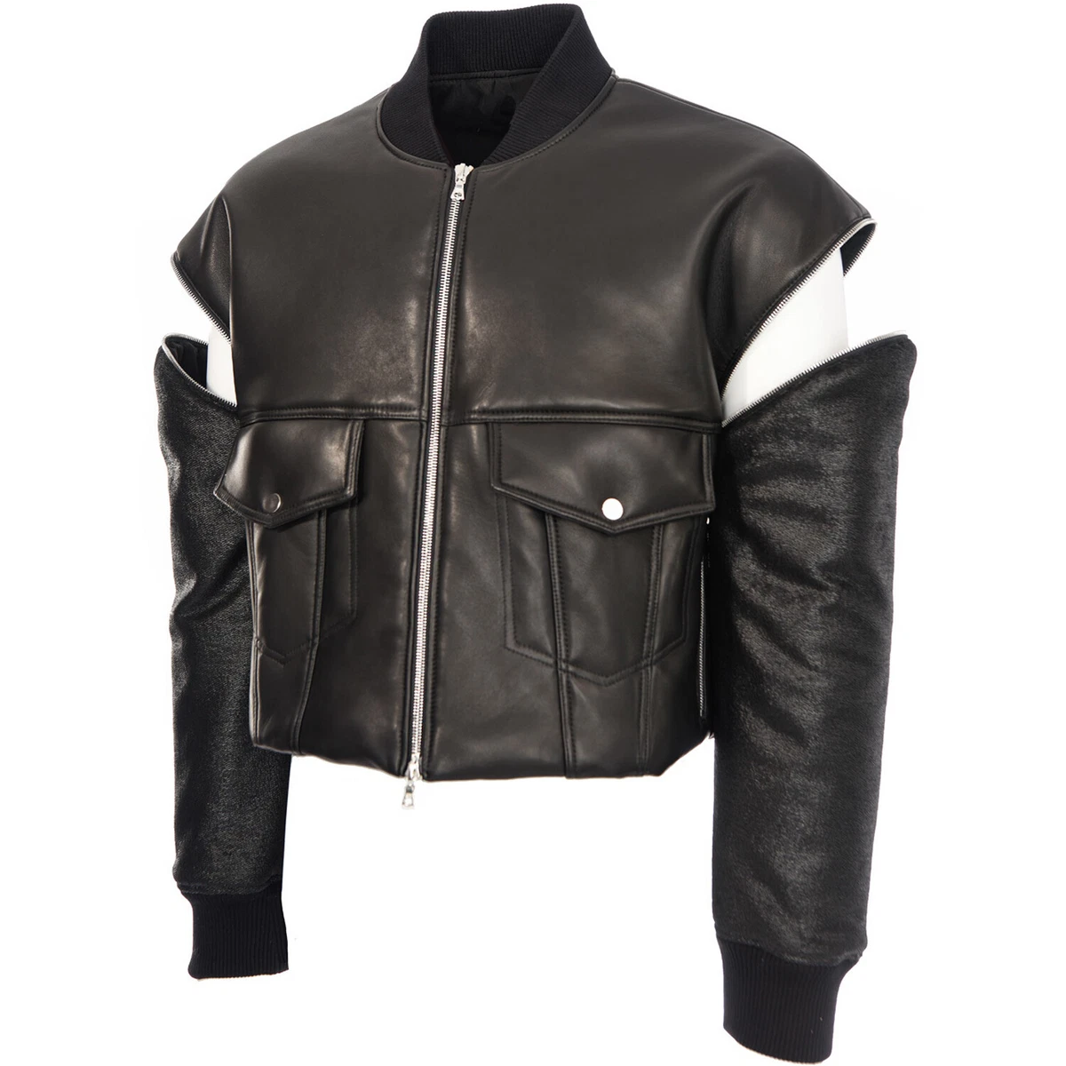 Men Leather Biker Jacket Zip Off Full sleeve leather jacket Zipper