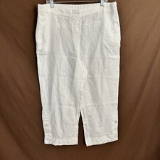 Chico  s Linen Cropped Wide Leg Pants 3 XL 16  Button Hem Pockets Womens