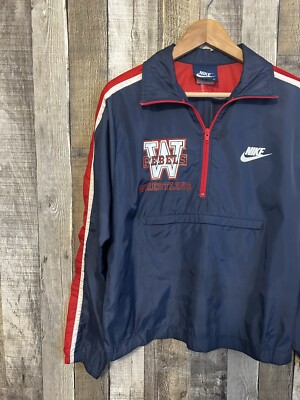 Vintage 1980s Rare Retro Nike Navy Red White 1/4 Zip-Up