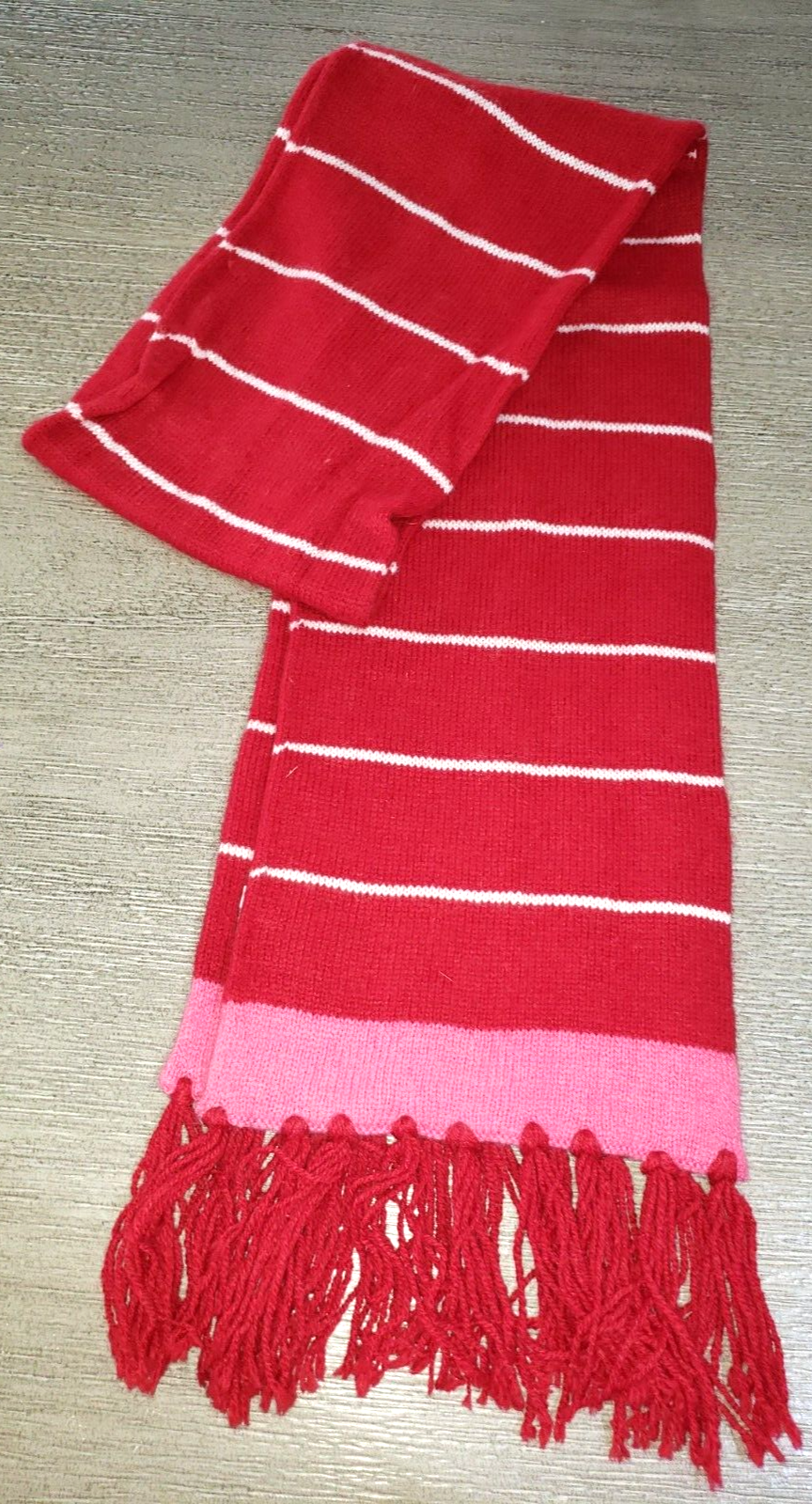 Women's Merona red and white stripe winter scarf in pink wool blend 62x7 inches