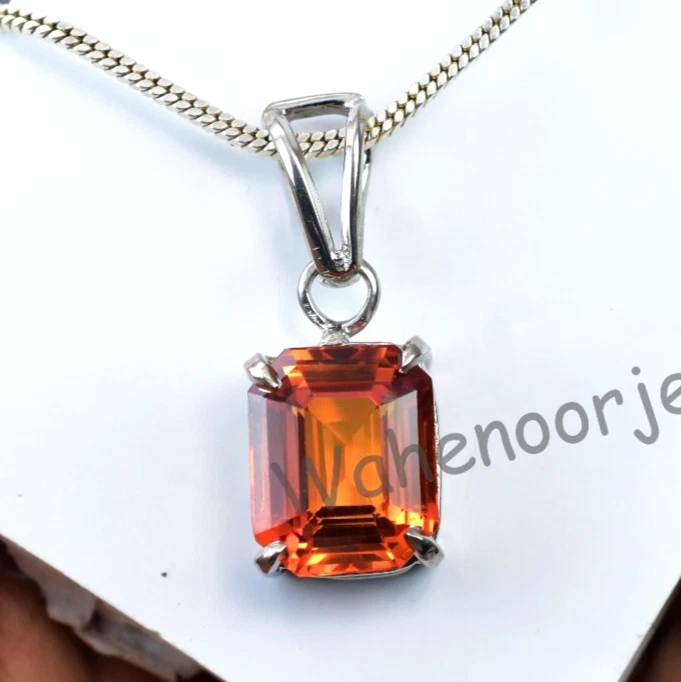 Naturale Arancione Zaffiro Smeraldo 925 Argento Pendente Certificato Vedi Video - Immagine 4 di 4