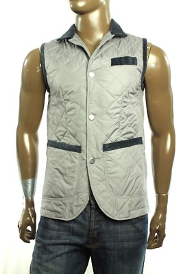 $695 New Eidos Napoli Snap Button Gray Quilted Gtarnox Jacket Vest 46 / Small