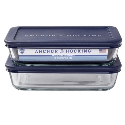 Glass Food Storage Containers with Lids, 3 Cup Rectangular, Set of 2