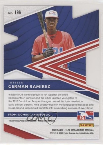 Elite Extra Edition 2020 Dominican Prospect League 16/22 tedesco Ramirez Auto 0c6 - Foto 2 di 3