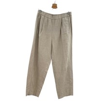 Eileen Fisher Pleated Organic Linen Lantern Ankle Pants Khaki Tan Size Small