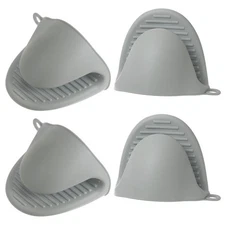4pcs Thickened Mini Oven Gloves Silicone Oven Mitts Finger Pot Holder Gray
