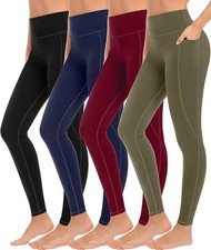 4 Pack Women's High Waisted Leggings w Pockets Tummy Control Yoga Pants