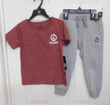 NWT 2pc Volcom Maroon Front Back Logo Shirt Joggers Set sz 4t
