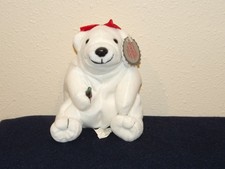 1997 Coca-Cola Plush Polar Bear Beanie With Red Bow On Head VGC
