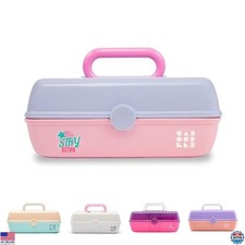 Petite Makeup Organizer Box, Two-Tone Periwinkle  Pink, 2 Swivel Trays, Mirror