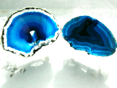 (2) TWO NICE Brazilian Blue Agate Slabs QUARTZ CRYSTAL Rock Slice Stones Brazil