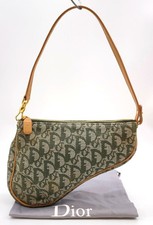 Authentic Christian Dior Trotter Saddle Canvas Green Handbag W/Dustbag NS070213