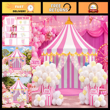 103 Pcs Carnival Circus Party Decorations Set - Pink White Tent, Popcorn Boxes,