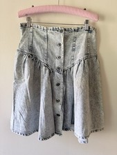 Vintage Acid Wash Denim Jean Swing A Line Skirt Grunge Rocker Boho Cowgirl 31