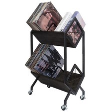 Vinyl Record Storage Holder with Wheels, 2-Tier Record Holder 160-200 LP with...