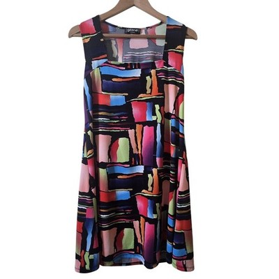 Gitane Canada Dress Womens M Multicolor Abstract Shift Square Neck Sleeveless