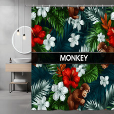 Monkey Tropical Floral Shower Curtain Jungle Print