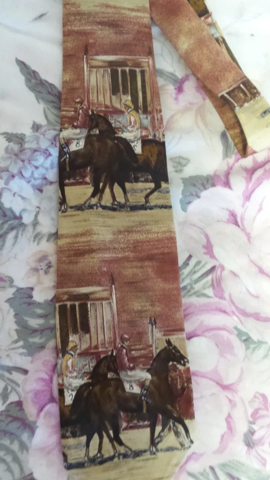 Винтажный Polo Ralph Lauren конный жокей лошади гонки коричневый шелковый галстук 57 x 3 3/4 - Изображение 2 из 4