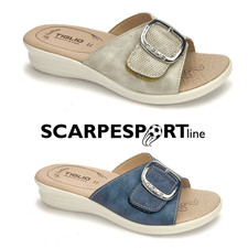 TIGLIO 2301 BLU  PLATINO PANTOFOLE CIABATTE DONNA A STRAPPO SOLETTA  PELLE