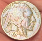 1936 P Buffalo Nickel Beautiful Brilliant Rainbow Toning Readable Date #23
