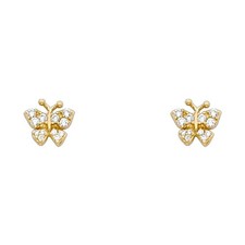 NEW 14K YELLOW GOLD BUTTERFLY STUD EARRINGS WITH SCREW BACK