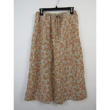 Eddie Bauer Medium P 100% Linen Floral Print Midi Length Skirt Orange Tan