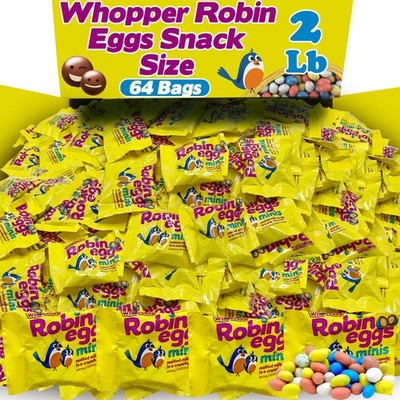 Woppers Robin Eggs Candy, Bulk 64 Count Snack Size Individually Wrapped Mini