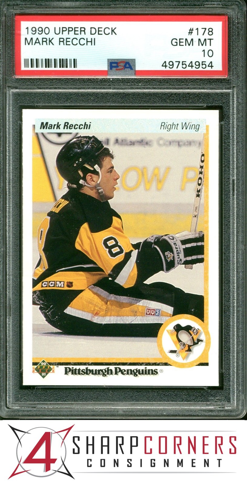 1990 UPPER DECK #178 MARK RECCHI RC PENGUINS HOF PSA 10