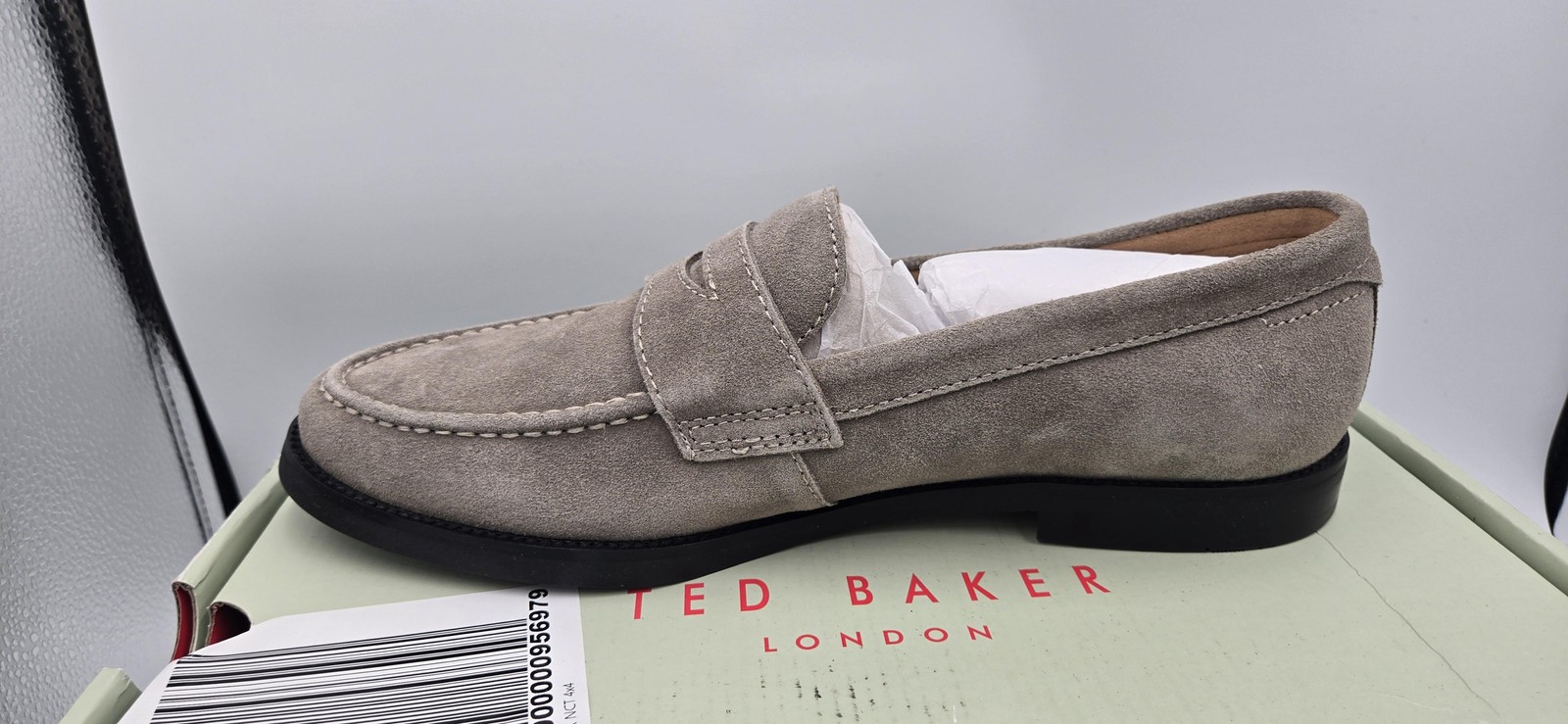 Ted Baker Parliament 250 Shoes Mens Size 10 Khaki Beige Suede Penny Loafers