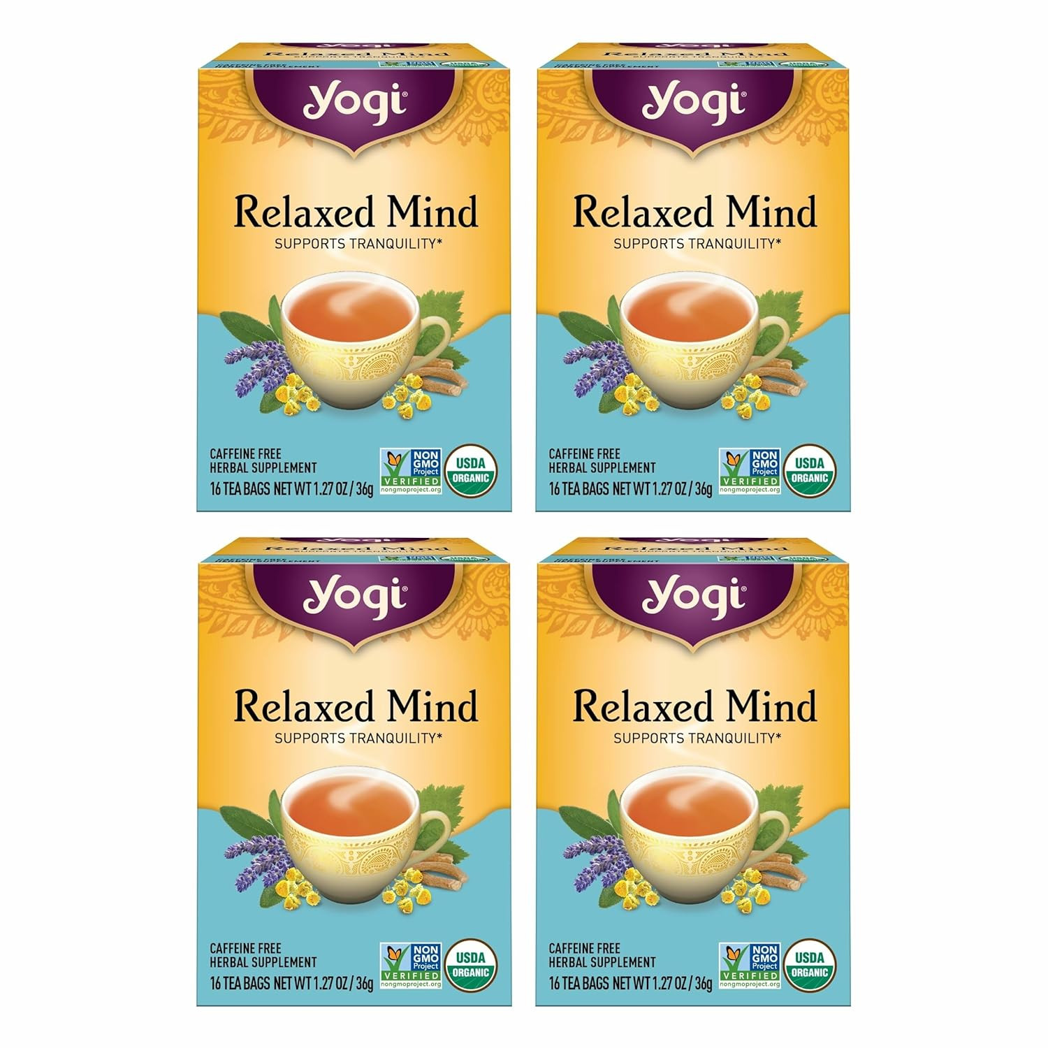 Relaxed Mind Tea - 16 Bags Per Pack (4 Packs) - Relaxing, Calming Organ