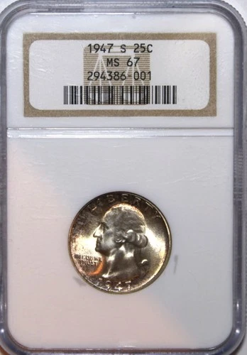 1947-S Washington Quarter - NGC MS67 - #9439D