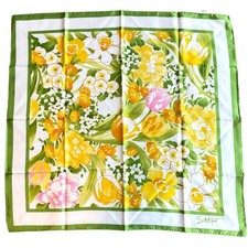 SM Kent for Avon scarf silky 27" square green yellow white springtime summer