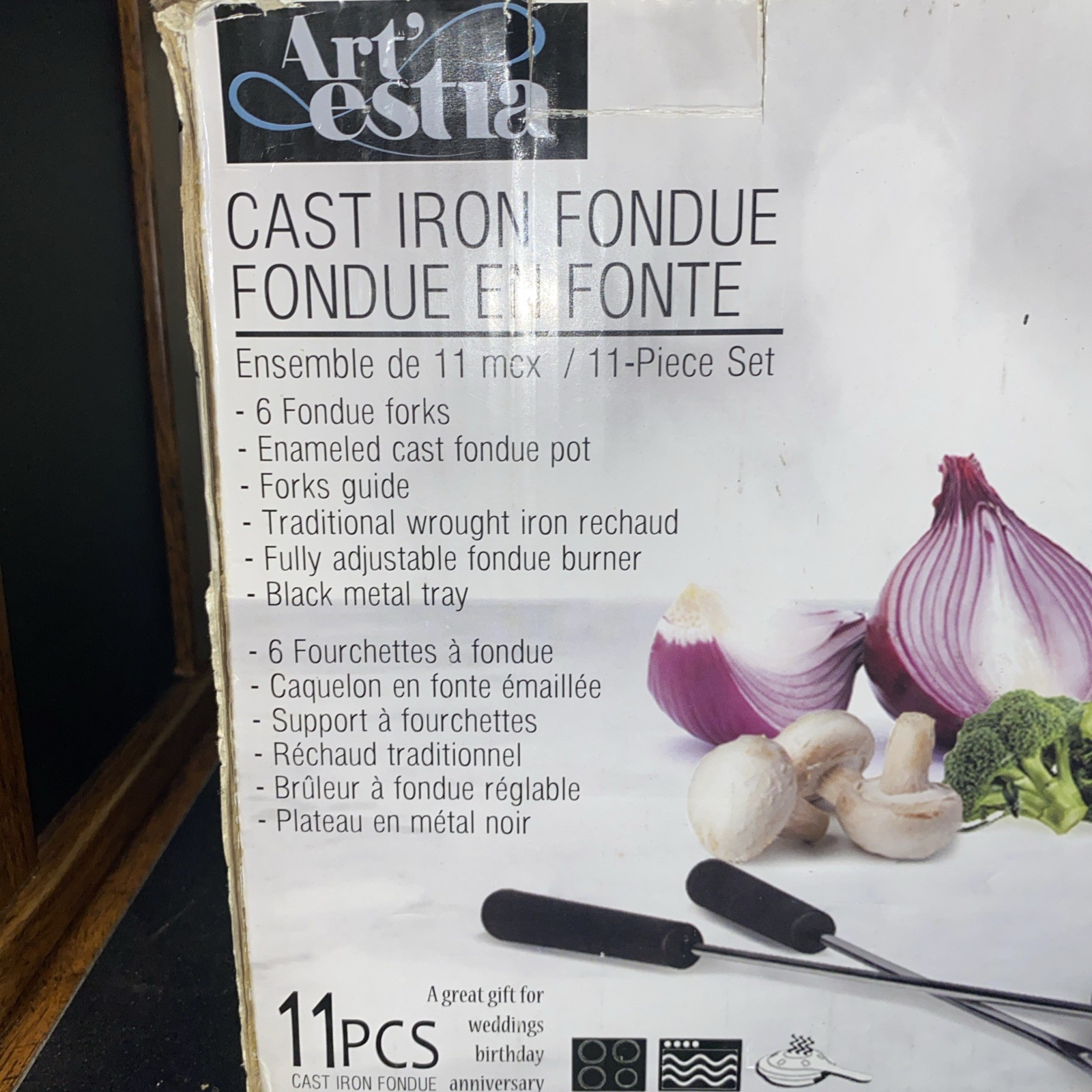 Artestia White Cast Iron Fondue Set Meat Chocolate Cheese Holiday Wedding Gift