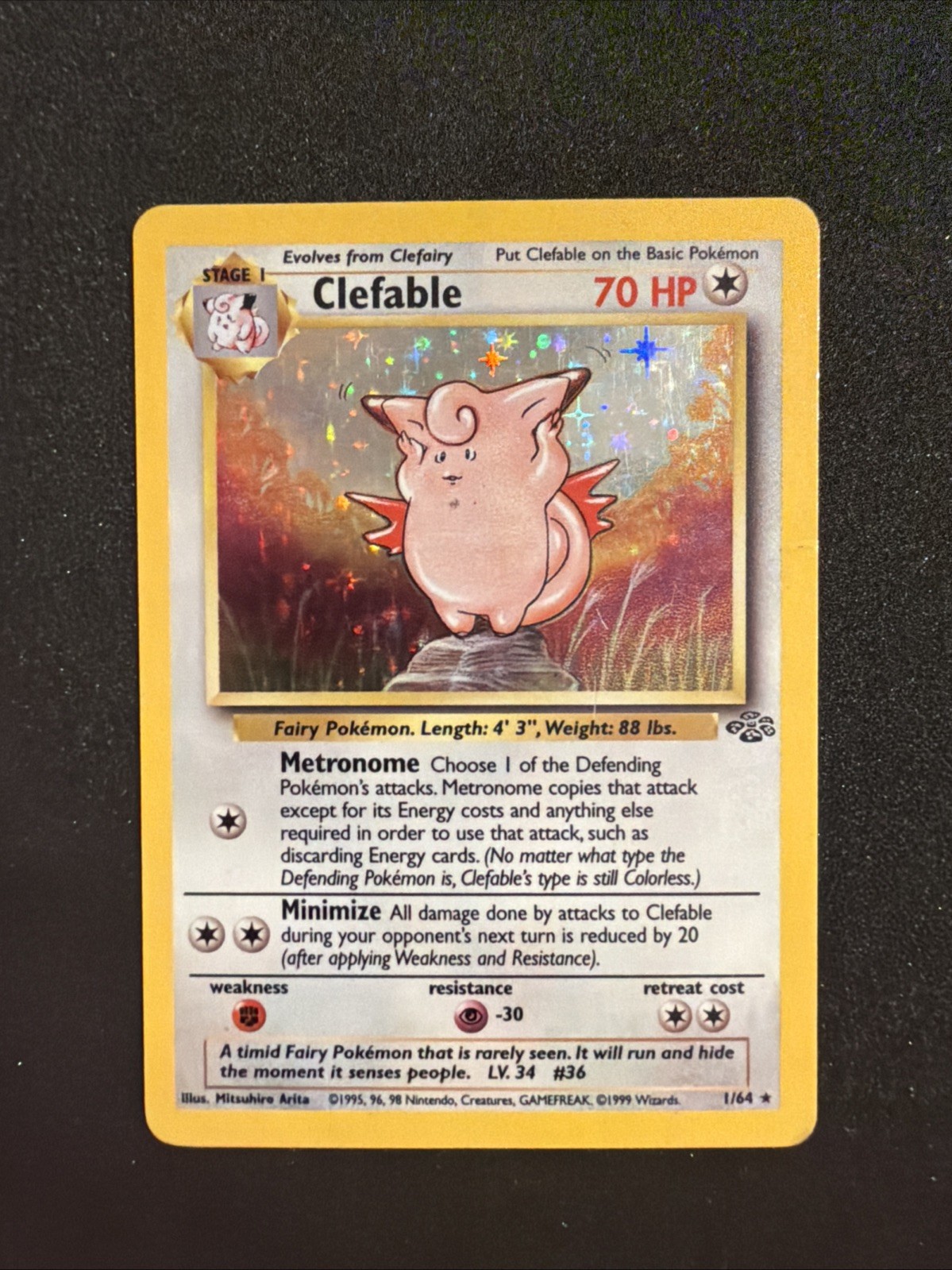 Clefable 1/64 Holo Rare Jungle Pokemon Unlimited Holo MP
