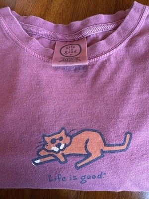 Life Is Good Vintage Women s LS  Tee Small With Cat Graphic EUC Sewn In Tag