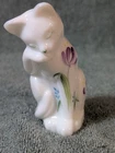 Fenton Vintage Milk Glass Grooming Cat with Purple Flowers Hand Painted Signed