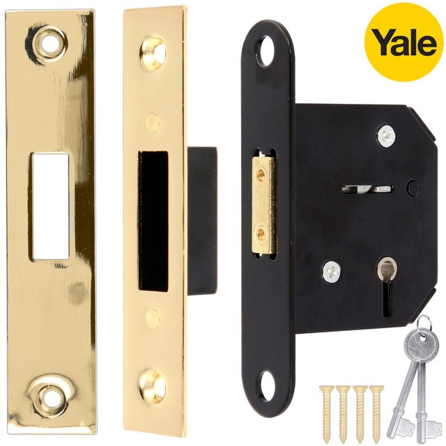 Yale 5 Lever Polished Brass Sash/dead Lock Mortice Door High Security