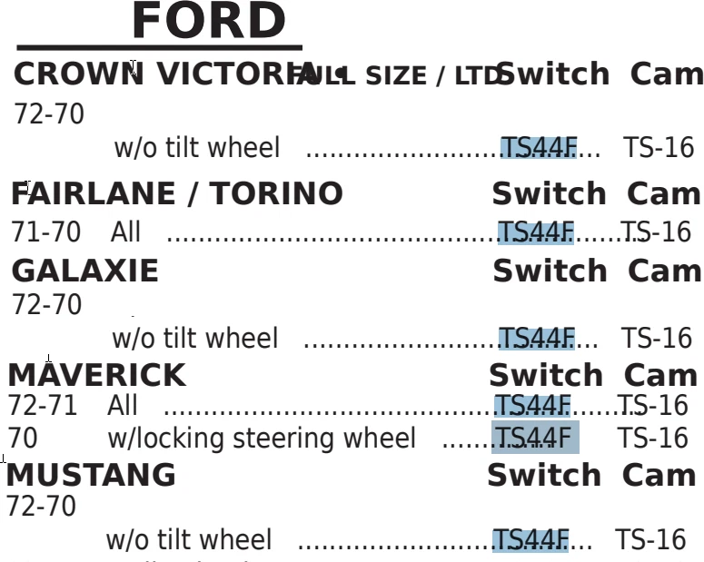 Interruptor de señal de giro nuevo inclinable TS44F Ford Mustang Fairlane Galaxie 1970-1972 sin inclinación Foto 2 de 4